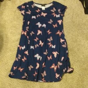 A pink violet L blue with butterflies dress